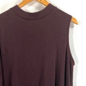 Eileen Fisher Mock Neck Sleeveless Ribbed Knit Top Chocolate Brown XL TG